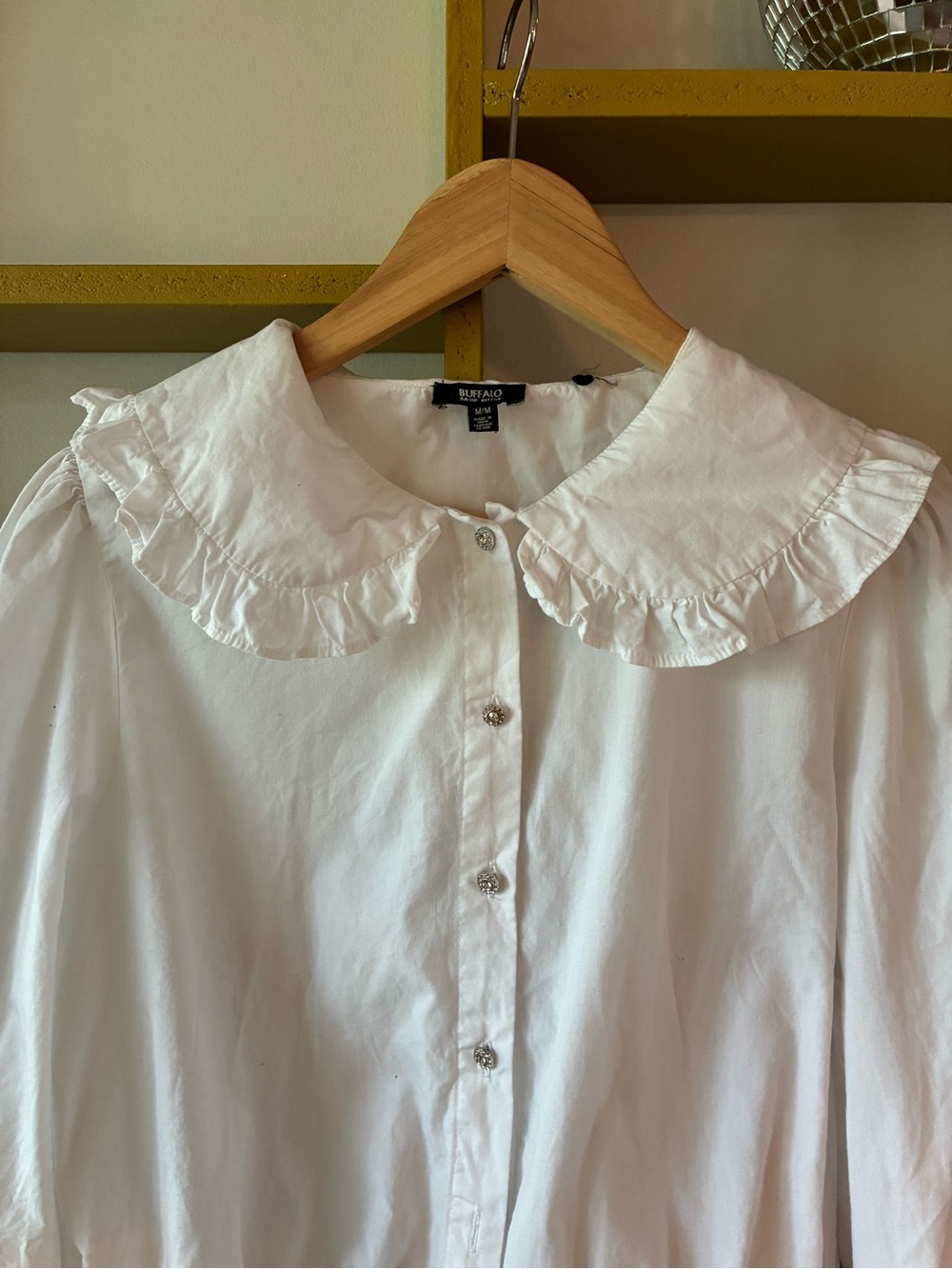 Women’s White Ruffled Button-Front Top - Picture 2 of 3